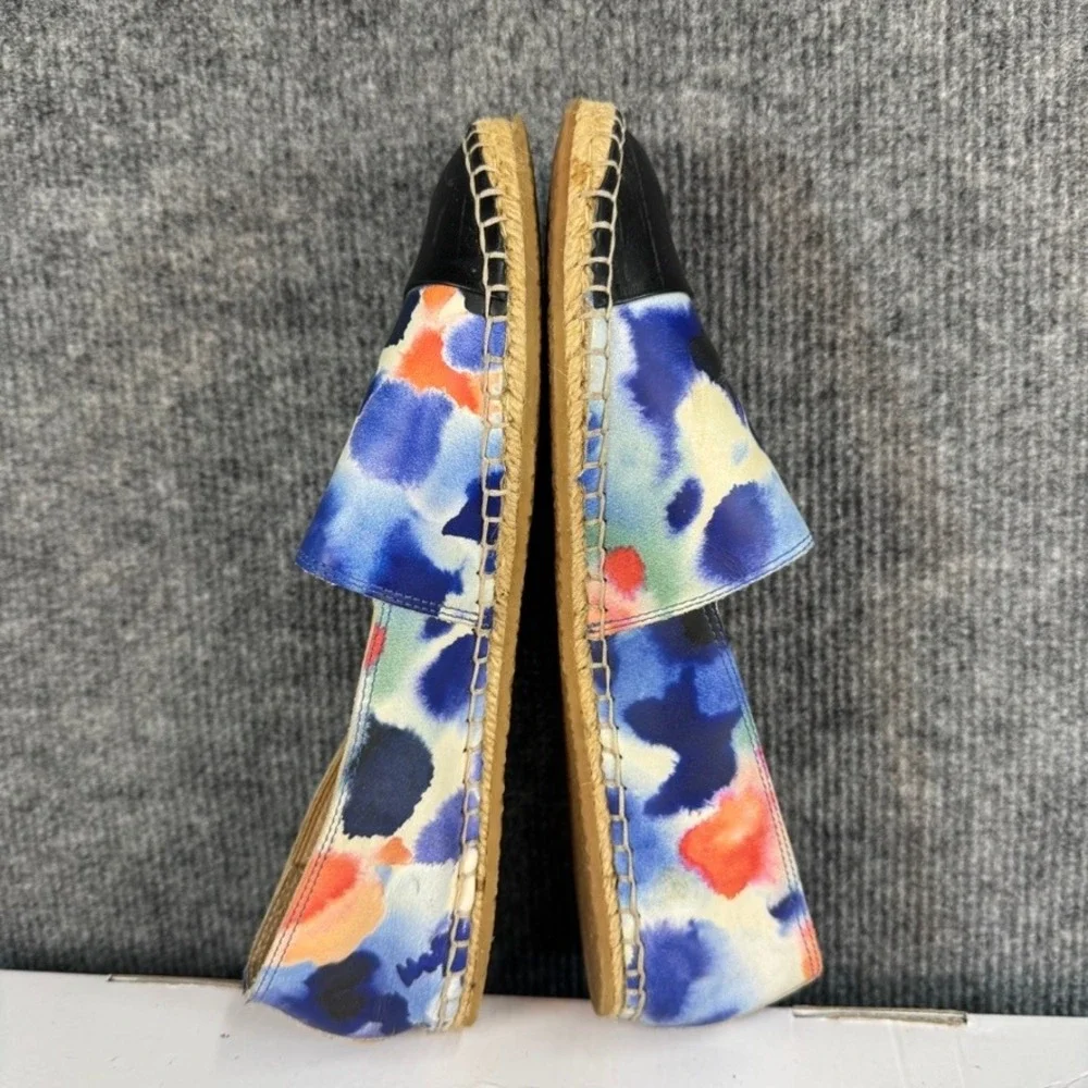 Loeffler Randall Mara Watercolor Floral Leather Espadrille Flats Black Cap Toe 8
